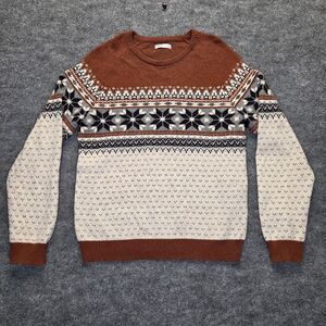 Sonoma Goods For Life Sweater Mens Medium Rust Cream Fair Isle Crewneck Nordic